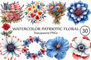 Watercolor Patriotic Floral Clipart, an Illustration by Craft Nest