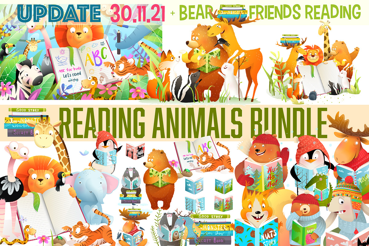Animal Kids Studying Reading Books, an Animal Illustration by Popmarleo Shop (Photo 1 of 11)
