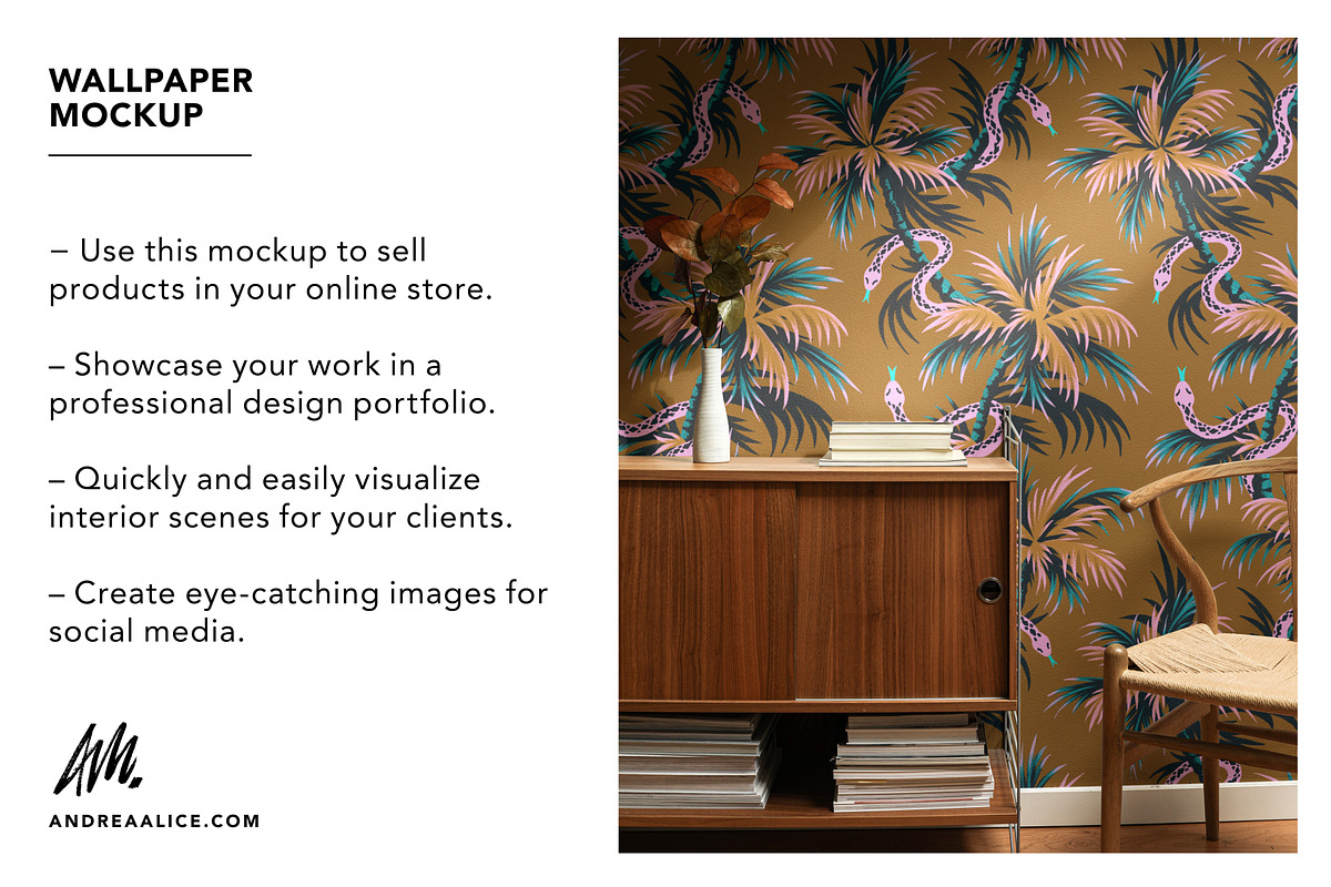 Wallpaper Mockup - Retro Sideboard, a Household Mockup by Andrea Muller (Photo 3 of 6)