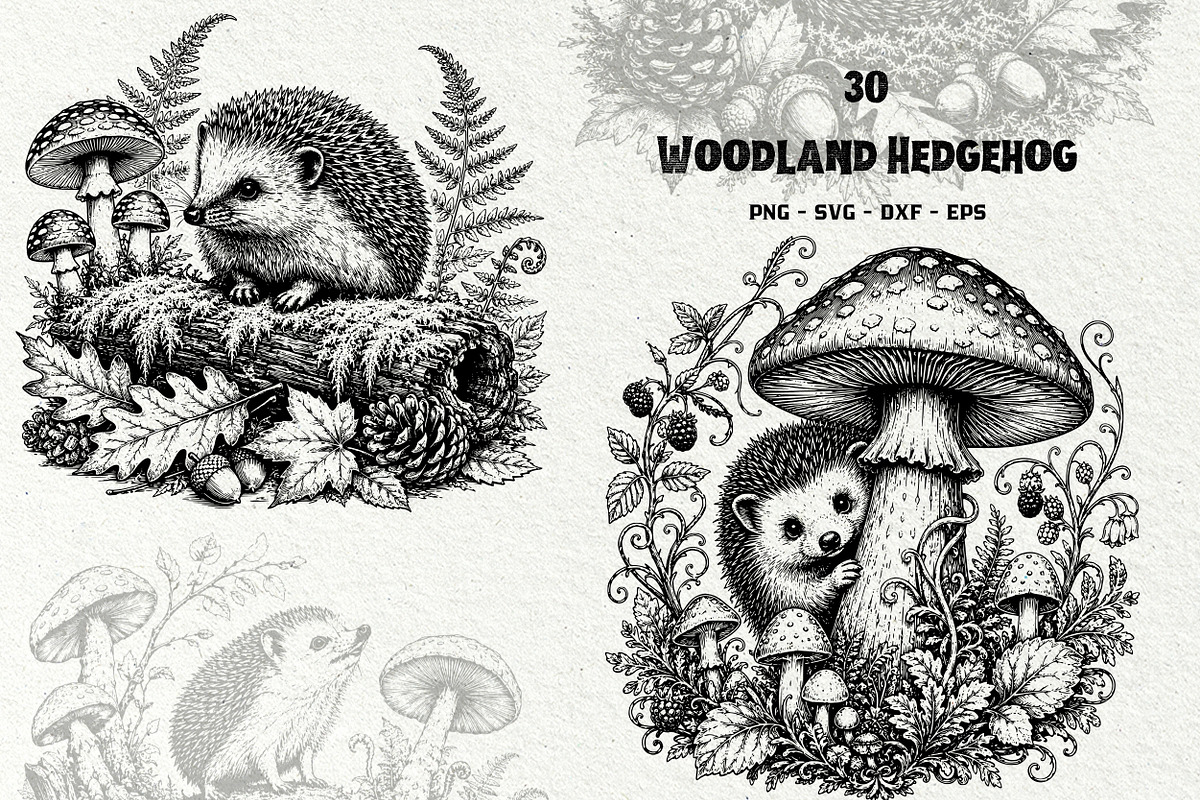 Forest Hedgehog Illustrations, an Animal Illustration by DENIDigitalArtSudio (Photo 1 of 8)