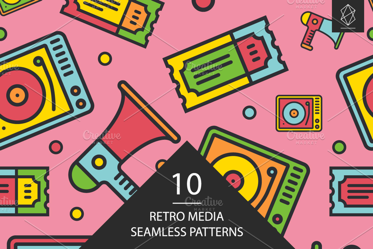 Retro media seamless patterns, a Pattern Graphic by Yury Velikanov (Photo 1 of 4)