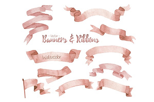 Watercolor ribbons and banners