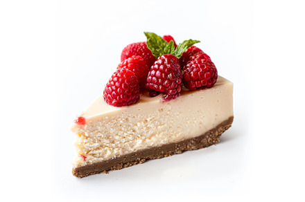 Slice of a tasty cheesecake with, a Food & Drink Photo by Ylivdesign