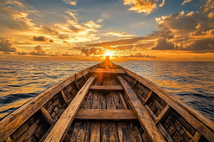 Outrigger old boat gliding towards a, a Photo by Iftikhar Alam