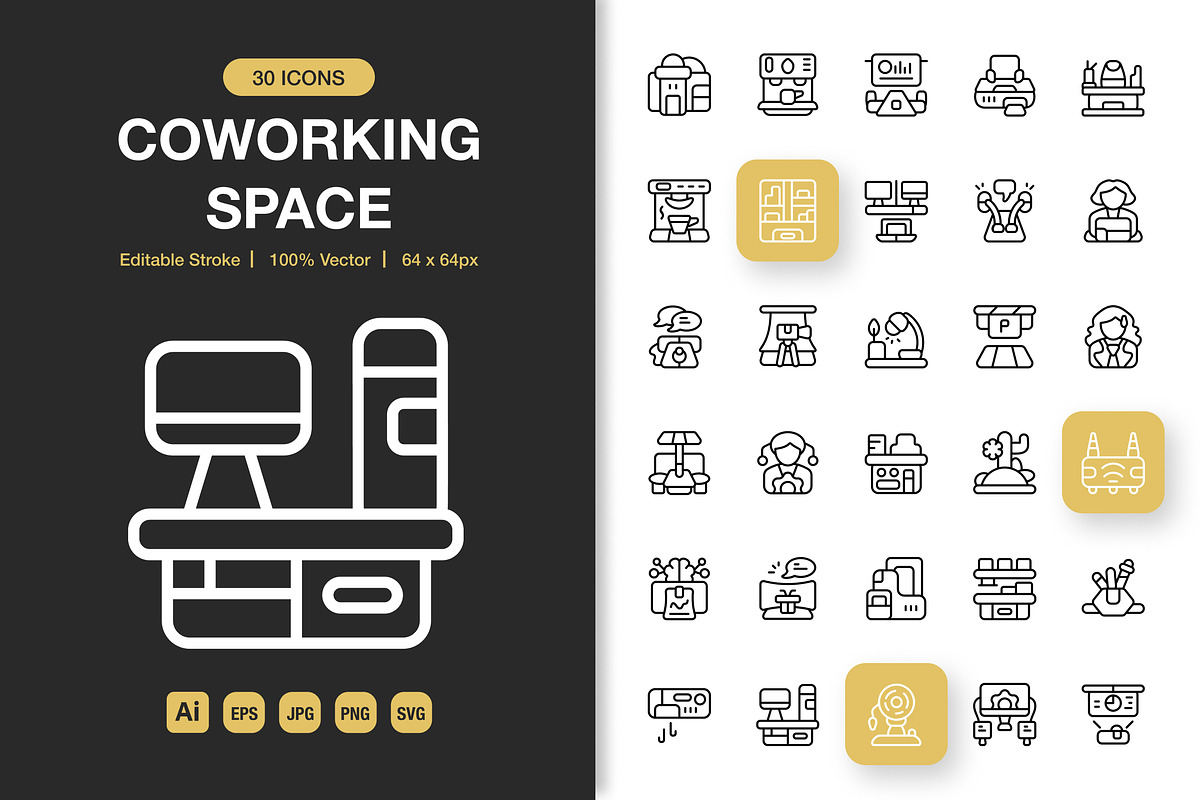 Coworking Space Icons, an Icon by Spacepixel Creative