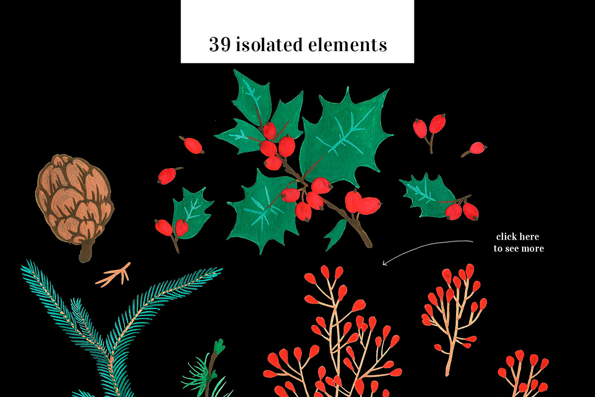 Pine cone x-mas branch with berry, a Seasonal Illustration by Folkheart (Photo 2 of 9)