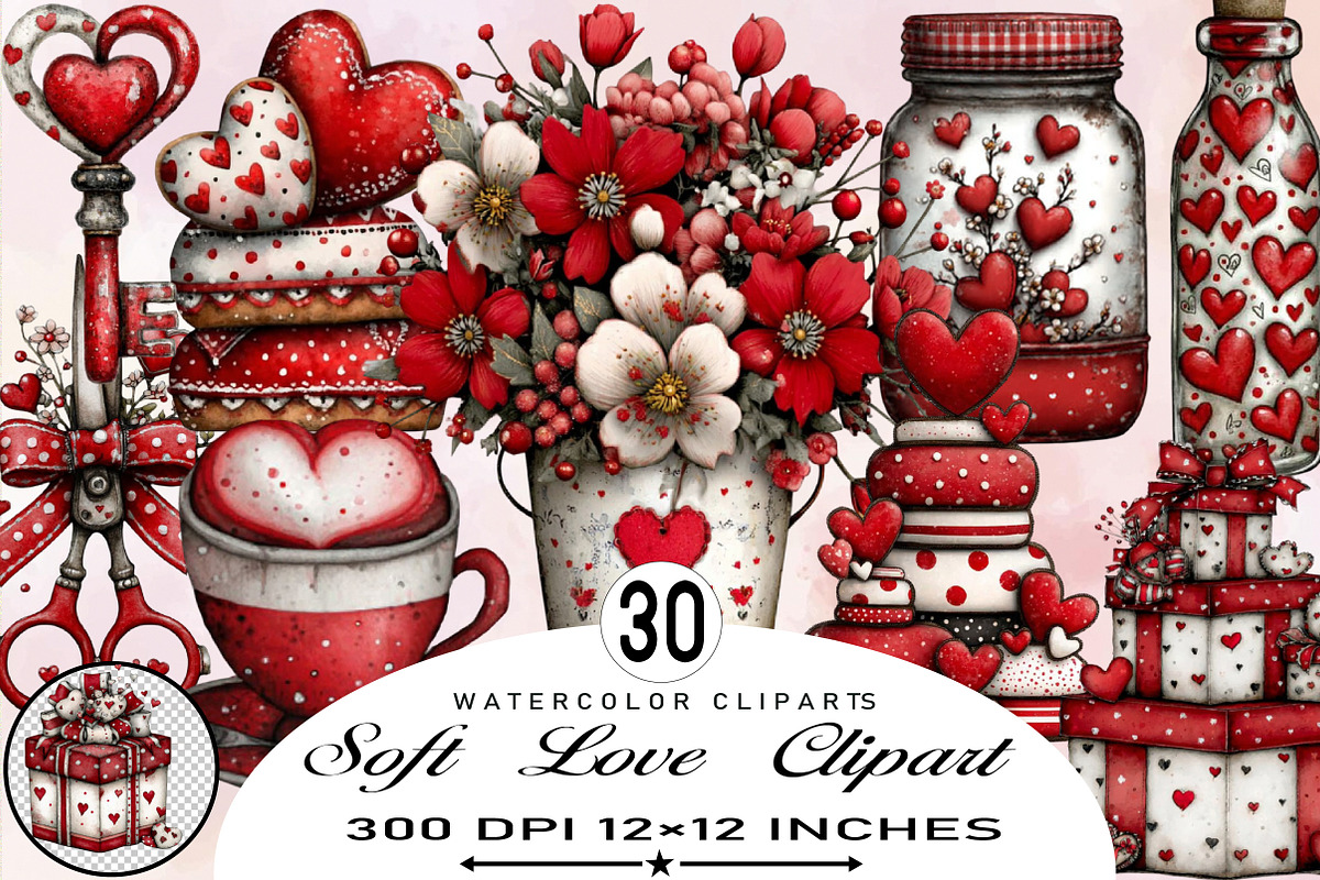 Watercolor Soft Love Clipart Bundle., an Illustration by SVGArt (Photo 1 of 7)