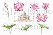 Taj Mahal Watercolor Clipart, a Decorative Illustration by STASIstudio (Thumbnail 2 of 3)