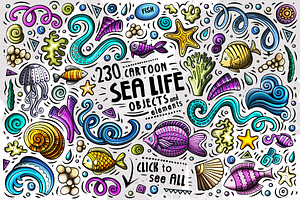 Sea Life Cartoon Doodle Big Pack