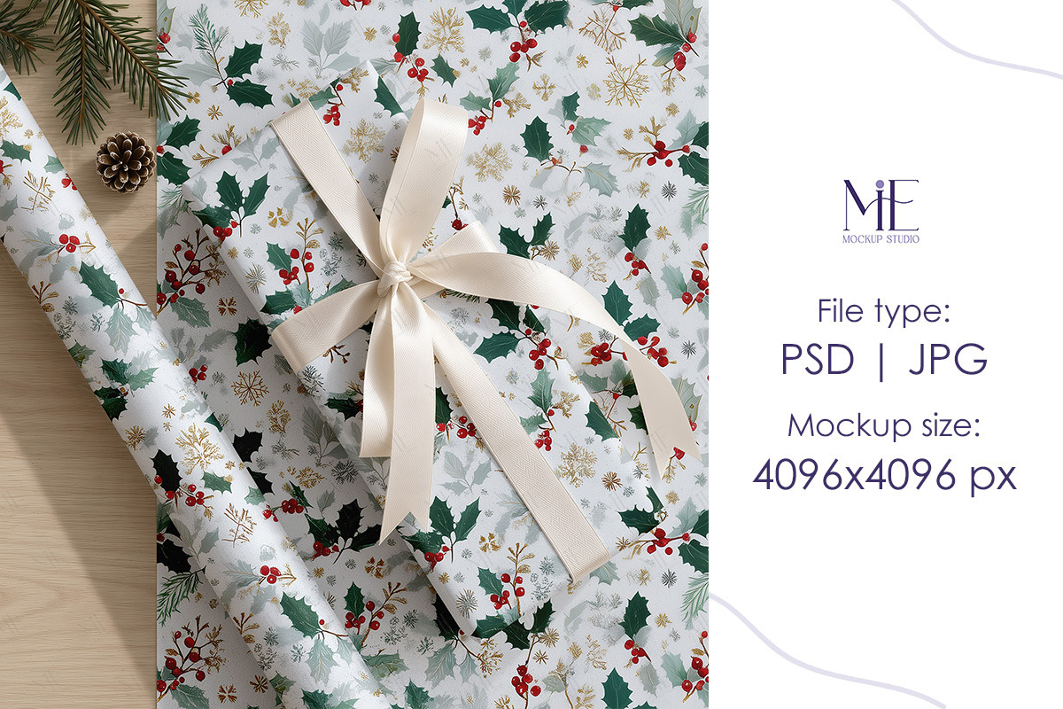 Set Christmas Wrapping Paper Mockup, a Packaging Mockup by Mie Mockup Studio (Photo 7 of 7)