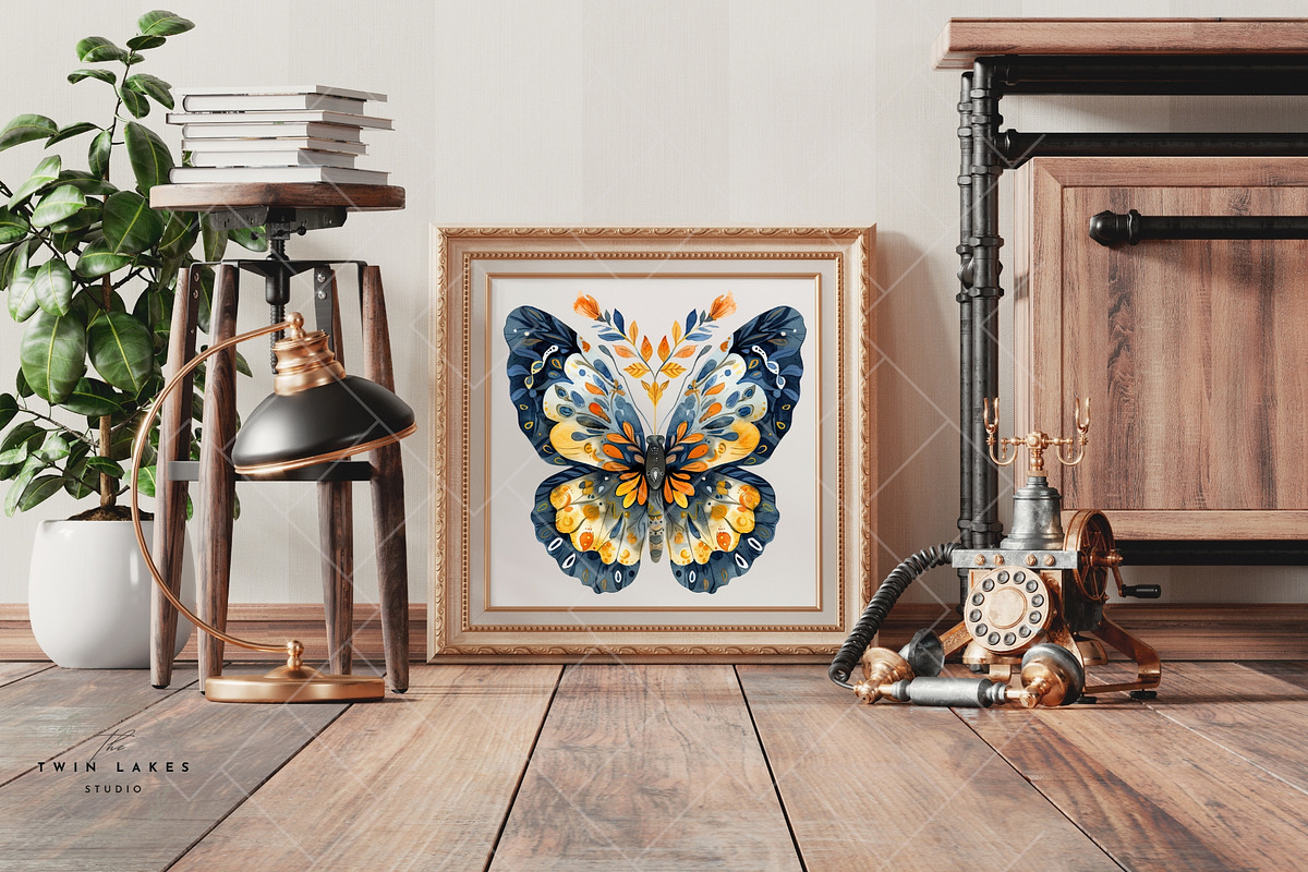 Watercolor Folk Butterflies Clipart, a Decorative Illustration by The Twin Lakes Studio (Photo 8 of 9)