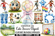 Watercolor Cute Soccer Clipart, an Illustration by Craft Nest (Thumbnail 1 of 6)