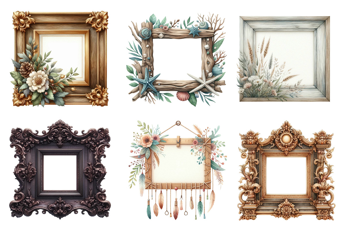 Wooden Frame Watercolor Clipart, an Illustration by SinaCreation (Photo 3 of 5)