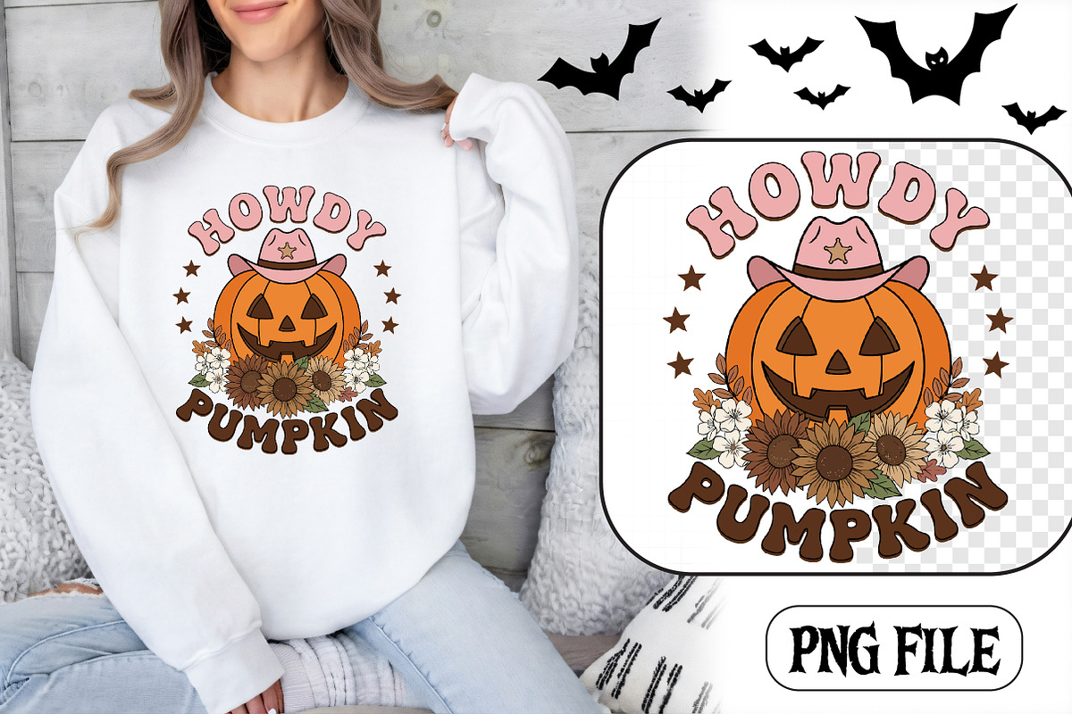 Howdy Pumpkin Western Fall PNG, a Seasonal Illustration by CrexoraLab (Photo 1 of 4)