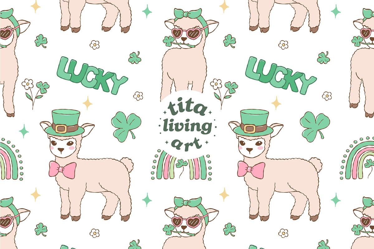 Lucky Lambs Seamless Pattern, a Seasonal Illustration by TitaLivingArt (Photo 2 of 13)
