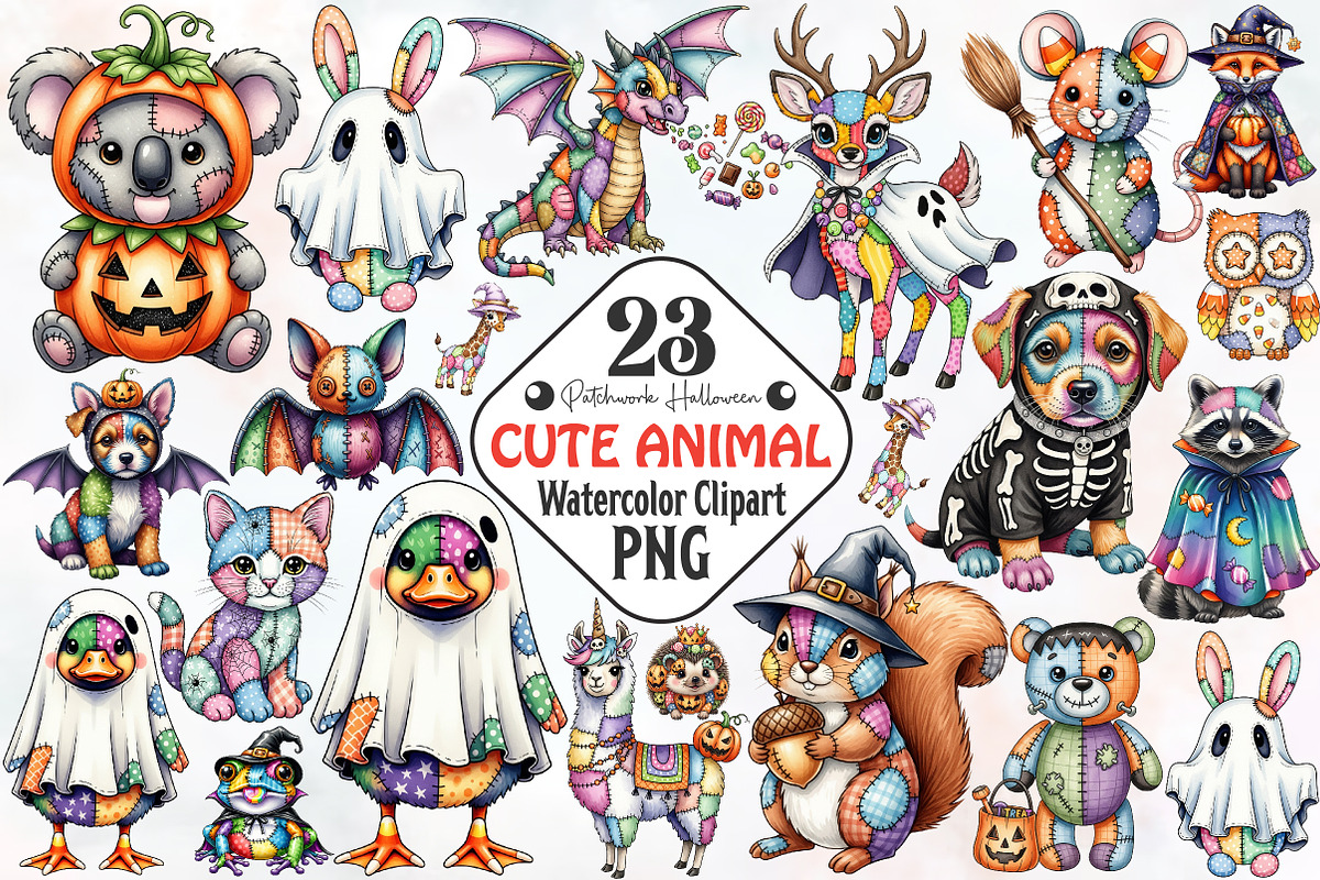 Patchwork Halloween Cute Animals PNG, an Animal Illustration by RobertsArt (Photo 1 of 7)