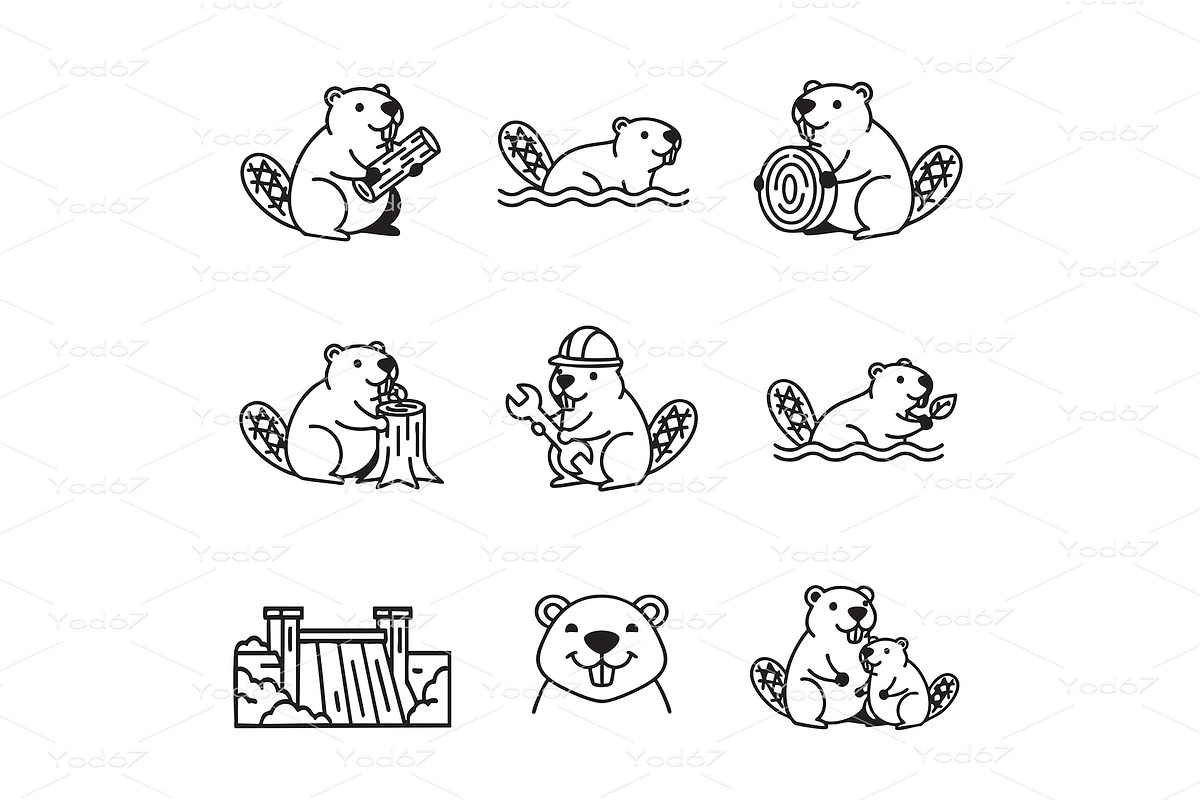 Charming beaver vector set depicting, an Animal Illustration by yod67