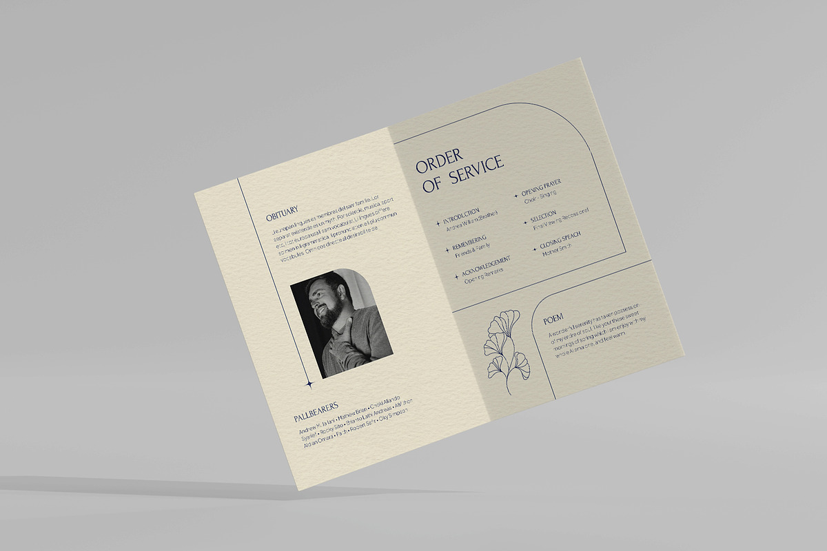 Navy Minimal Floral Funeral Program, a Brochure Template by Neermana (Photo 3 of 4)