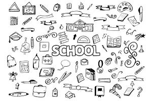 Freehand Drawing Doodles Items. Back To School. Vector Illustration. Design Ellements