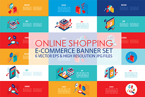 Online Shopping isometric banner set
