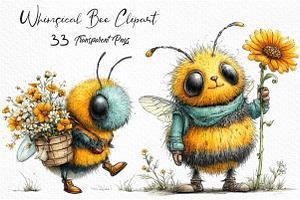 Whimsical Bee Clipart PNG, an Animal Illustration by Craft Nest