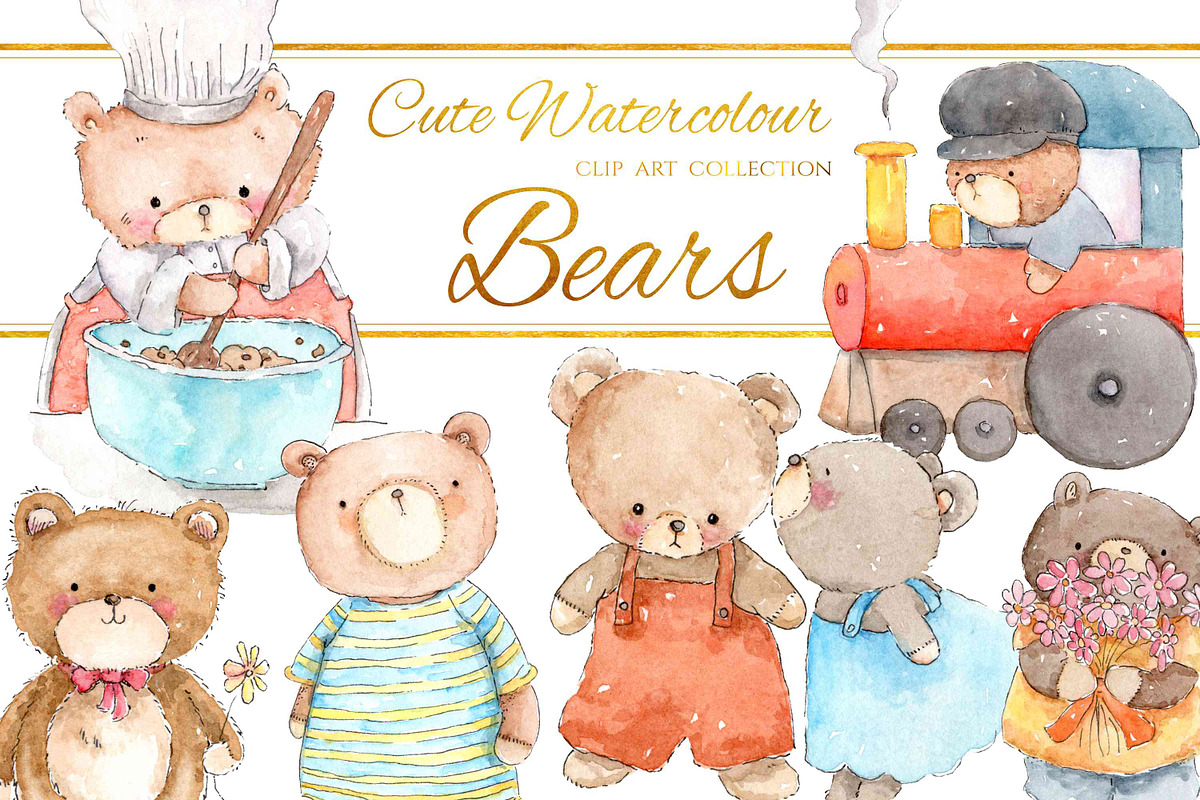 Cute Watercolour Bears, an Animal Illustration by Jen Digital Art (Photo 1 of 4)