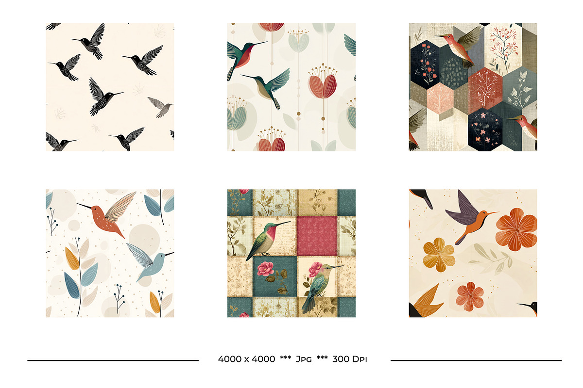 Hummingbird Retro Art Style Patterns, a Pattern Graphic by karenfoleyphoto (Photo 8 of 11)