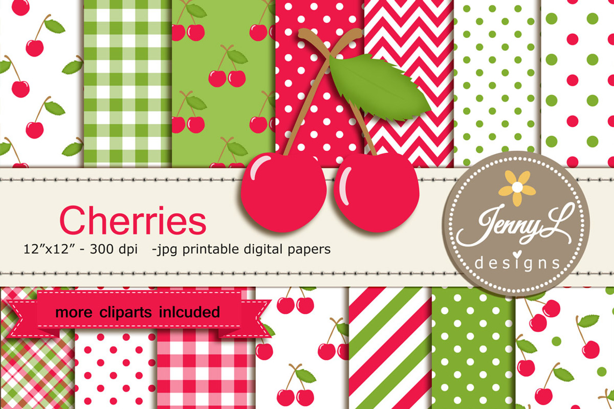 Cherry Digital Paper, a Pattern Graphic by JennyL Designs (Photo 1 of 4)