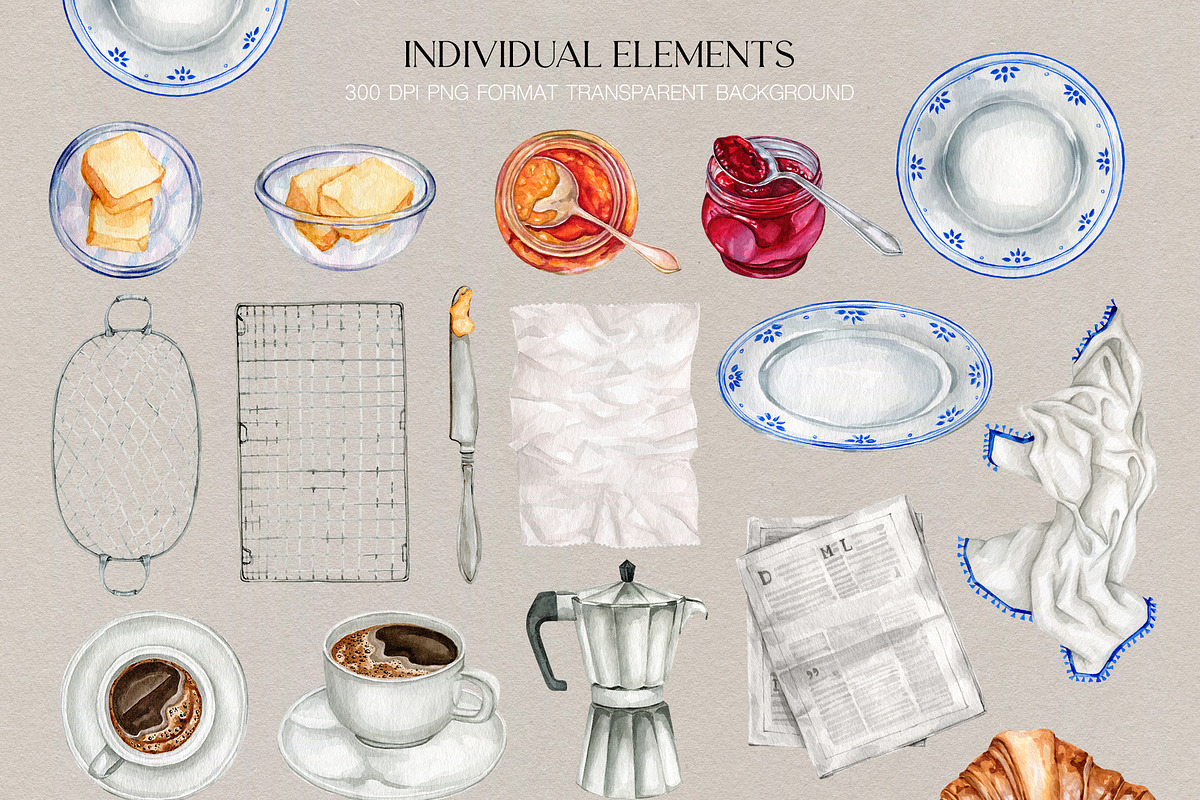 Watercolor Croissants Collection, a Food Illustration by CrystalinaShop (Photo 3 of 7)