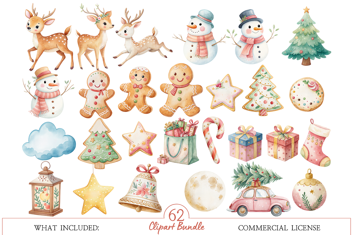 Watercolor Christmas Clipart Bundle, a Decorative Illustration by MockupWizard (Photo 4 of 6)