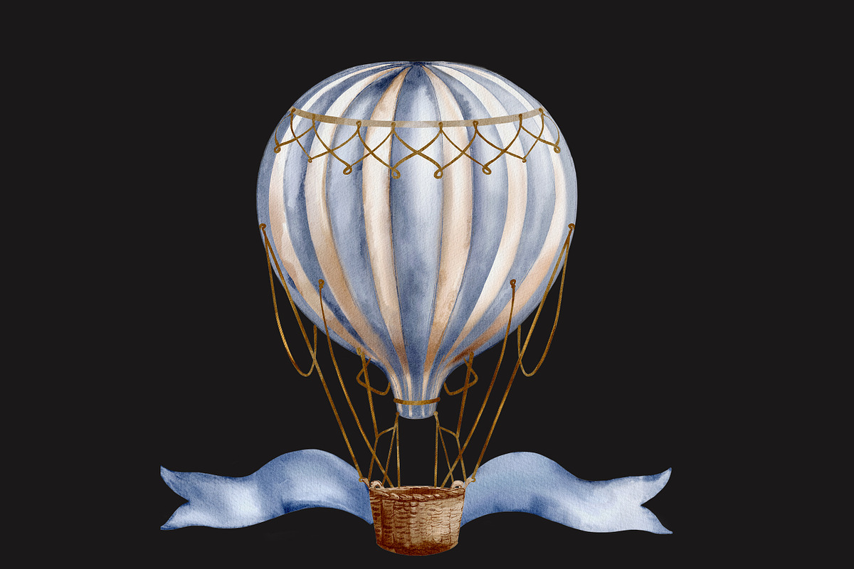 Hot air balloons watercolor clipart, an Object Illustration by Pattern + watercolor (Photo 2 of 5)