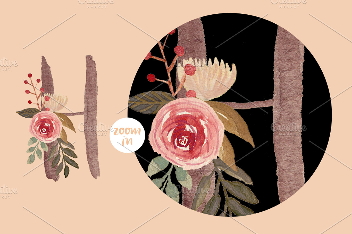 Floral Monogram Letters, a Decorative Illustration by wulano (Photo 3 of 6)