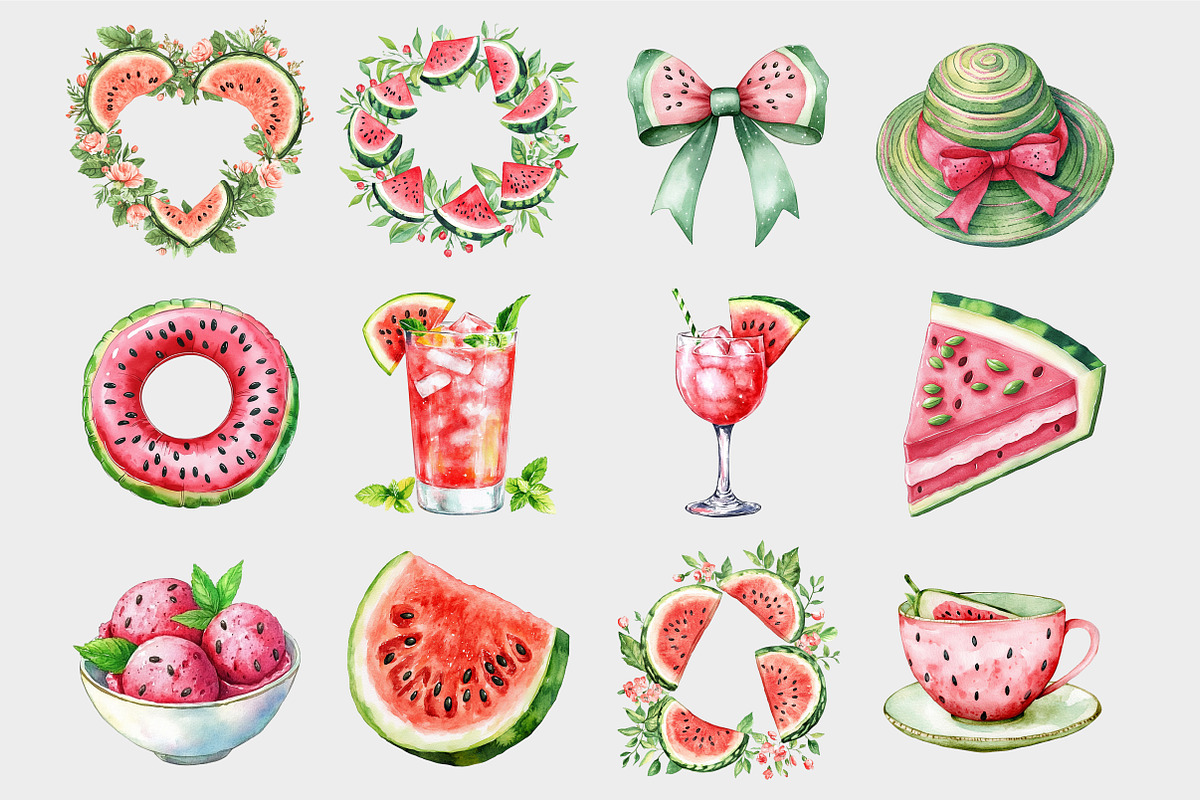 Watercolor Watermelon Clipart, a Seasonal Illustration by Design Market (Photo 4 of 4)