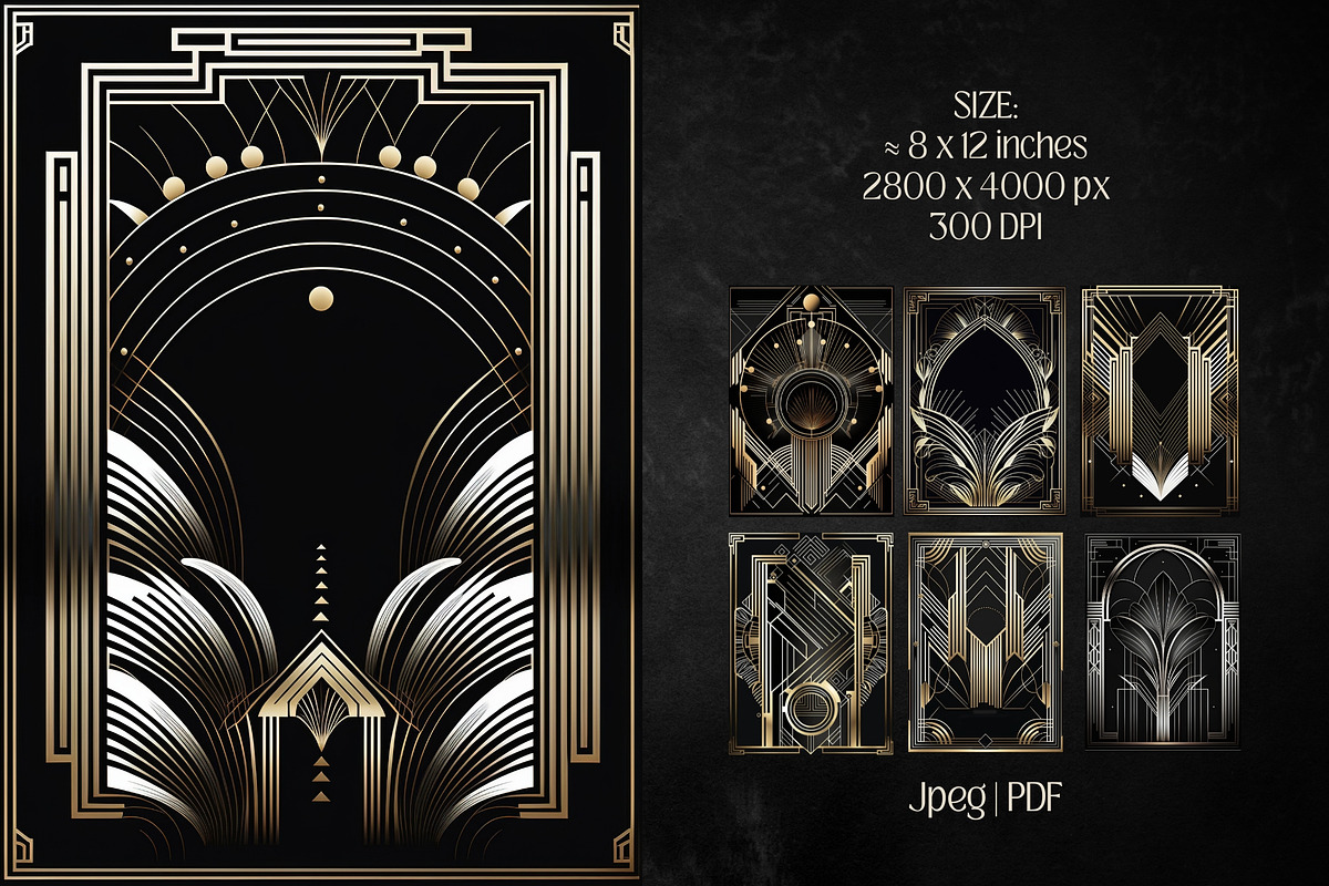 Gold Black Art Deco Wall Art Posters, an Illustration by VectorPanther (Photo 4 of 8)