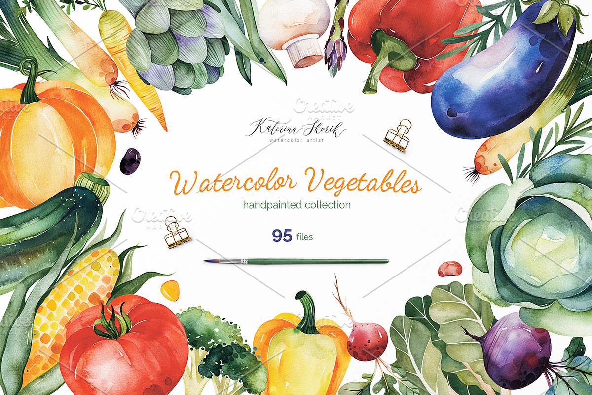 Watercolor Vegetables., a Food Illustration by Kate_Rina (Photo 1 of 3)