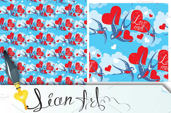 Seamless pattern with swallows preview 2