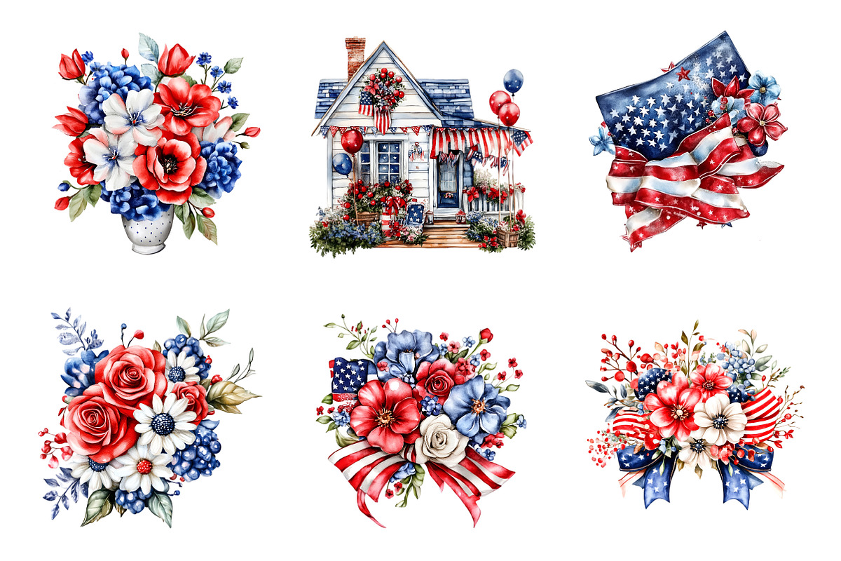Watercolor 4th Of July Clipart, an Illustration by SinaCreation (Photo 2 of 9)