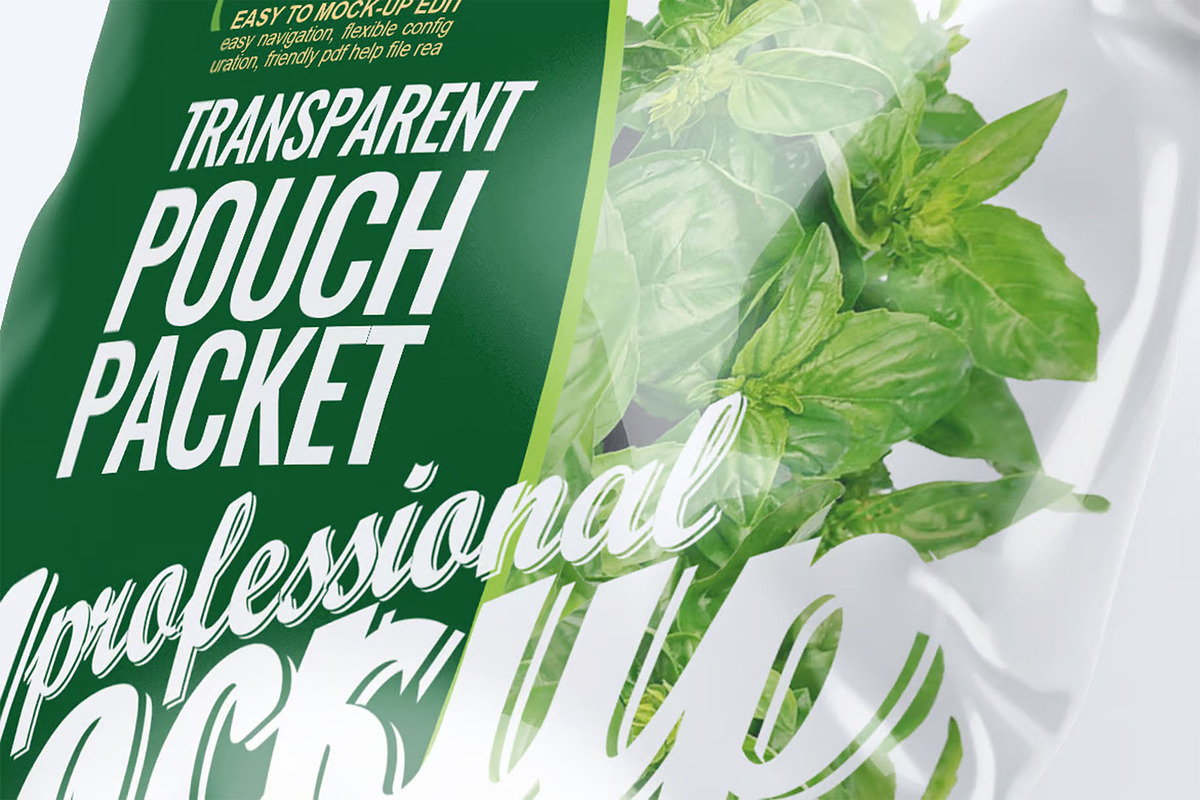 Transparent Pouch Packet Mock-Up, a Packaging Mockup by DesignRushMarket (Photo 7 of 10)
