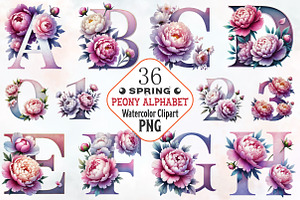 Pastel peony spring Alphabet clipart, an Illustration by RobertsArt