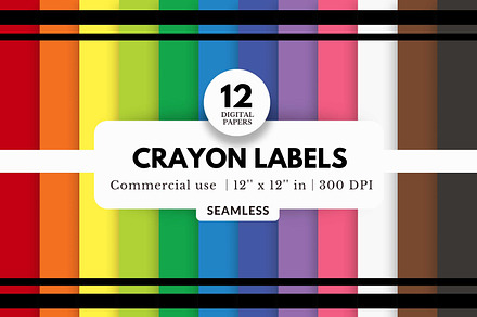 12 Crayon Label Digital Papers