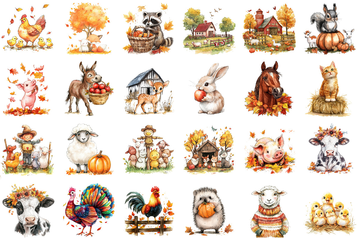 Fall Watercolor Farm Animals Clipart, an Illustration by Sublimation Artist (Photo 2 of 6)