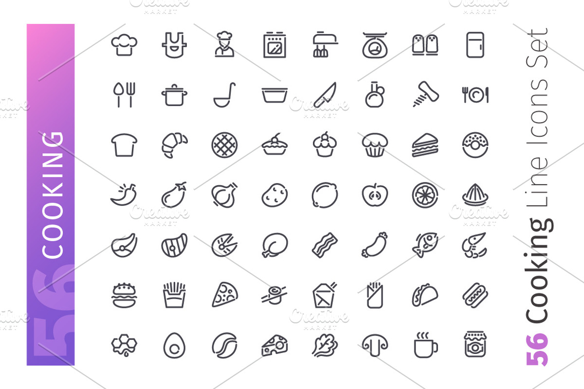 Cooking Line Icons Set, an Outline Icon by Voysla's Shop (Photo 2 of 4)