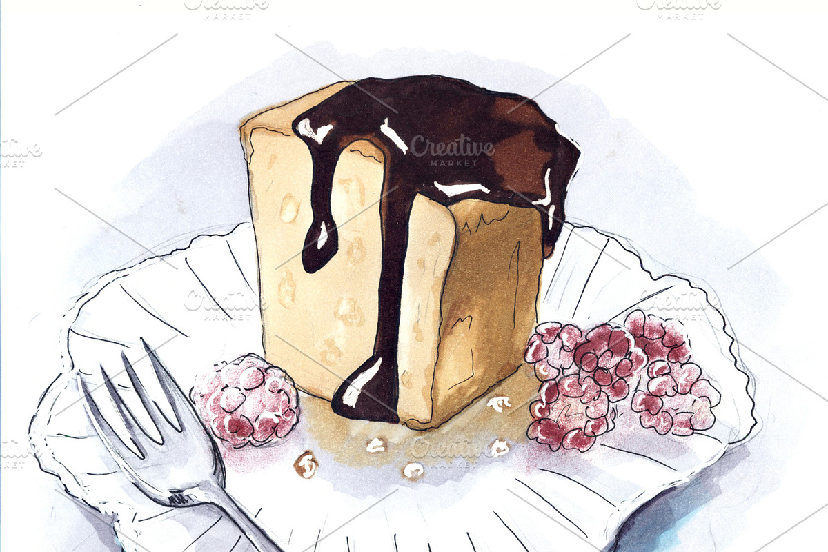 Desserts sketch. white background, a Food Illustration by aliona..almazova