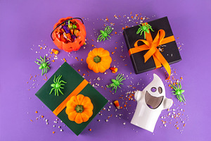 High colored bright Halloween greeting card background, Hallowee