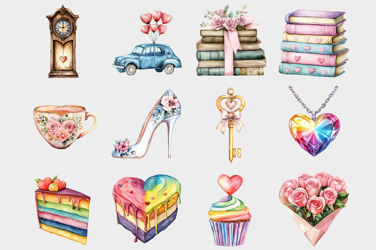 Watercolor Rainbow Valentines Day, a Seasonal Illustration by Design Market (Photo 4 of 5)