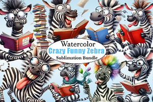 Watercolor Crazy Funny Zebra PNG