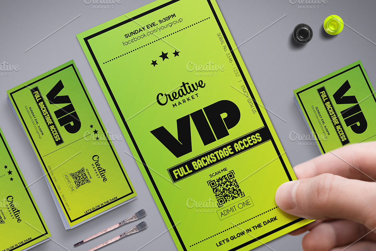 Neon Green VIP Pass Template, a Card Template by Tzochko (Photo 1 of 5)