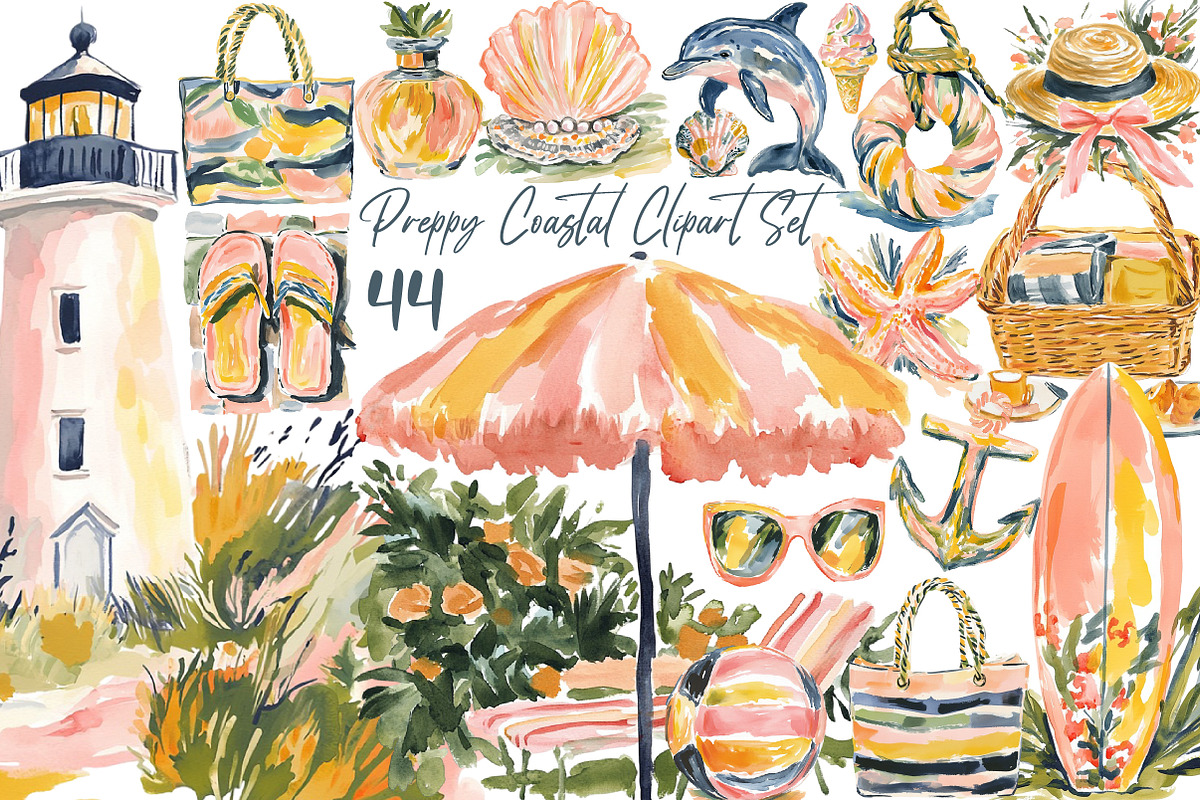 Preppy Coastal Clipart Set, an Illustration by Libby Wishes (Photo 1 of 4)