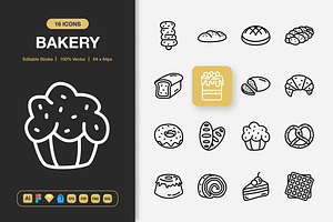 Bakery Icons, an Outline Icon by Spacepixel Creative