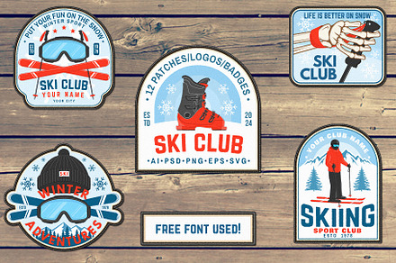 Ski Club 12 Patches/Logos/Badges, a Branding & Logo Template by sivVector